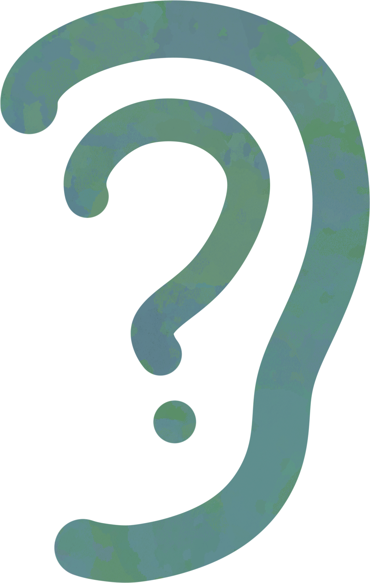a green ear symbol with a question mark inside